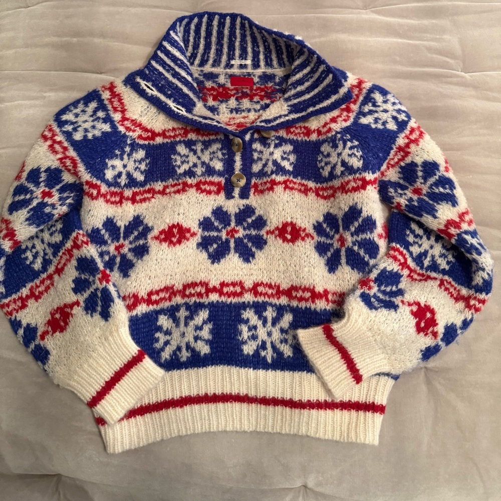 MOTHER Blue and Red Knit Sweater